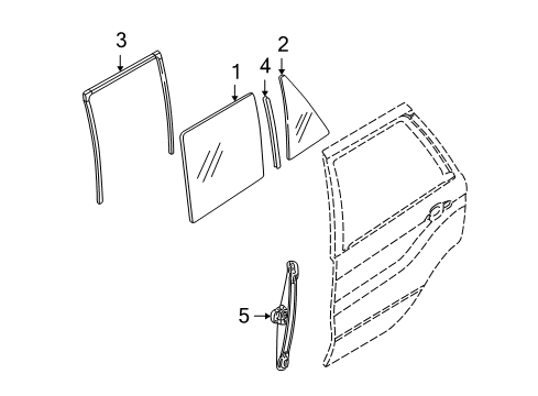 2003 BMW X5 Rear Door - Glass & Hardware Left Rear Window Guide Diagram for 51357020583