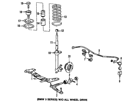 1988 BMW M3 Front Suspension, Lower Control Arm, Stabilizer Bar, Suspension Components Upper Spring Mount Diagram for 31331128522