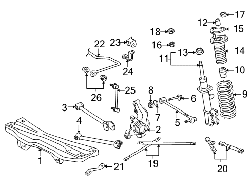 2004 Toyota MR2 Spyder Rear Suspension Components, Lower Control Arm, Upper Control Arm, Stabilizer Bar Knuckle Diagram for 42304-17030