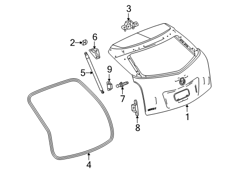 2010 Cadillac SRX Lift Gate Lift Cylinder Upper Bracket Diagram for 20904598