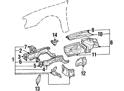 1992 Lexus ES300 Structural Components & Rails Support, Battery Carrier Diagram for 53704-33011