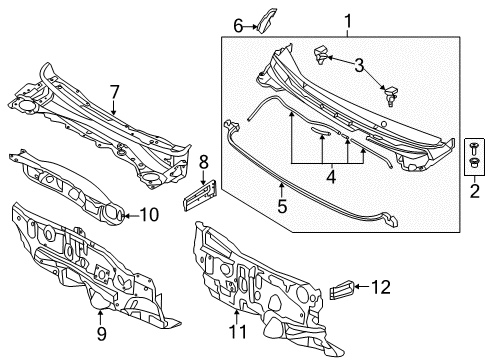 2015 Hyundai Elantra Cowl Cover Assembly-Cowl Top Diagram for 86150-3X500
