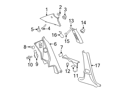 2007 Chevrolet Cobalt Interior Trim - Quarter Panels Package Tray Retainer Diagram for 22717703