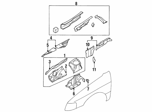 1996 Nissan Sentra Structural Components & Rails Cover Splash HOODL Diagram for 64839-F4300