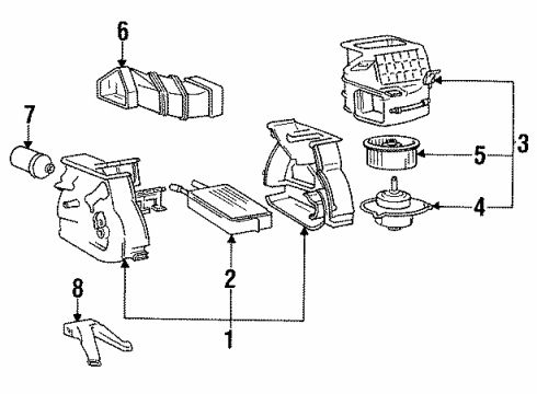 1990 Mitsubishi Precis Blower Motor & Fan Duct-Rear Heating Joint Diagram for 97363-24000