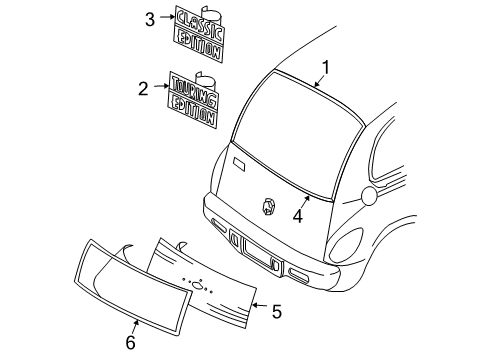 2003 Chrysler PT Cruiser Exterior Trim - Lift Gate Nameplate Diagram for 5303590AA