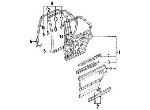 1992 Honda Accord Rear Door & Components, Exterior Trim Protector, L. RR. Door Diagram for 75323-SM4-A11