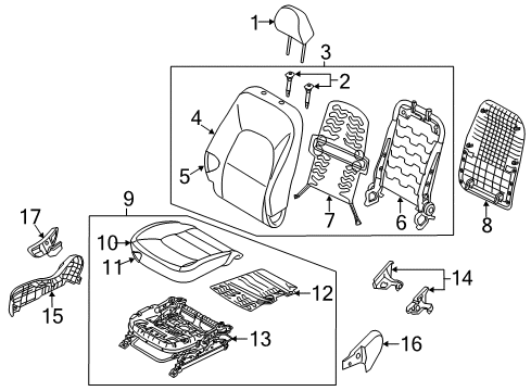 2012 Kia Rio Passenger Seat Components Pad Assembly-Front Seat Cushion Diagram for 882501WAC0