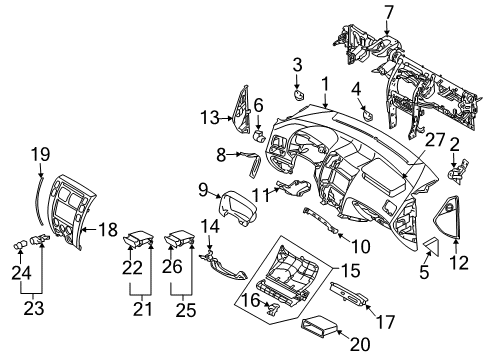 2009 Hyundai Tucson Instrument Panel Bracket-Knee Bolster Reinforcement Diagram for 84755-2E400