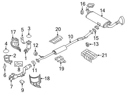 2016 Nissan Murano Exhaust Components Exhaust, Main Muffler Assembly Diagram for 20100-5AF1A