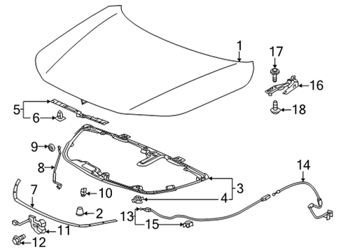 2022 Honda Civic Hood & Components LOCK ASSY-, HOOD Diagram for 74120-T20-A01