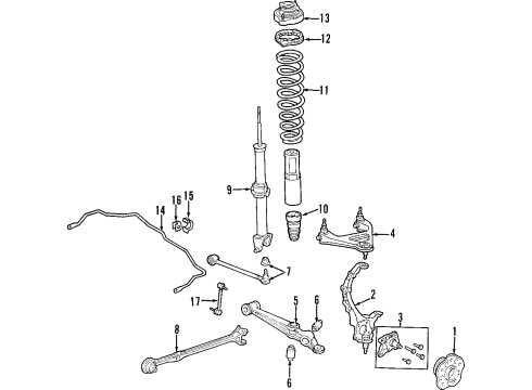 1999 Honda Prelude Rear Suspension Components, Lower Control Arm, Upper Control Arm, Stabilizer Bar Shock Absorber Unit, Left Rear Diagram for 52612-S30-A01