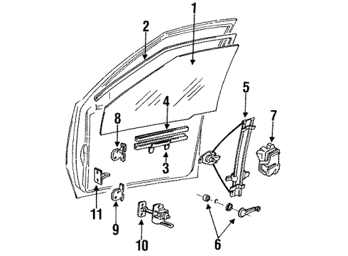 1991 Hyundai Excel Front Door - Glass & Hardware Grip Assembly-Front Door Glass, LH Diagram for 82412-24001