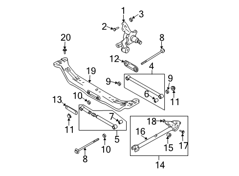 2007 Hyundai Tiburon Rear Suspension Components, Lower Control Arm, Stabilizer Bar Crossmember Assembly-Rear Diagram for 62610-2D000