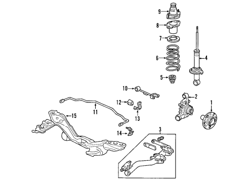 2007 Honda CR-V Rear Suspension Components, Upper Control Arm, Stabilizer Bar Knuckle, Left Rear Diagram for 52215-SWA-A00