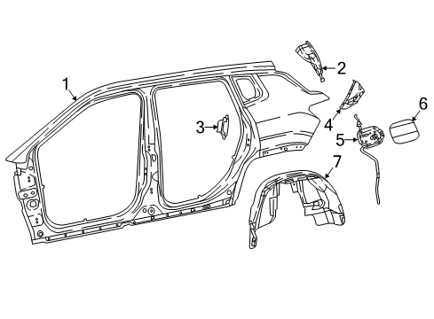 2022 Jeep Compass Quarter Panel & Components Extension-Body Side Aperture Diagram for 68243524AB