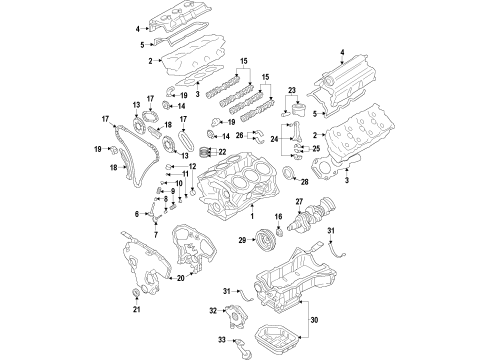 2014 Nissan Pathfinder Engine Parts, Mounts, Cylinder Head & Valves, Camshaft & Timing, Variable Valve Timing, Oil Pan, Oil Pump, Balance Shafts, Crankshaft & Bearings, Pistons, Rings & Bearings INSULATOR - Engine MOUNTIN Diagram for 11320-3KD0A