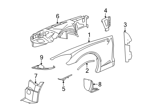 2013 Chevrolet Corvette Fender & Components Fender Diagram for 25938078