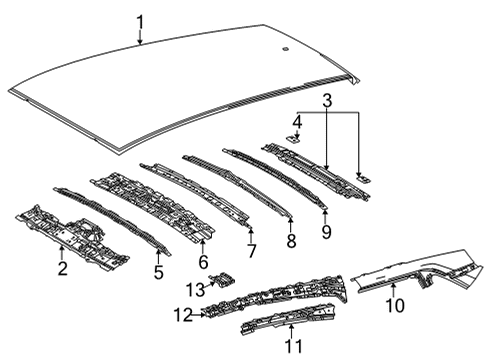 2022 Toyota Venza Roof & Components Rail Reinforcement Diagram for 61087-48010