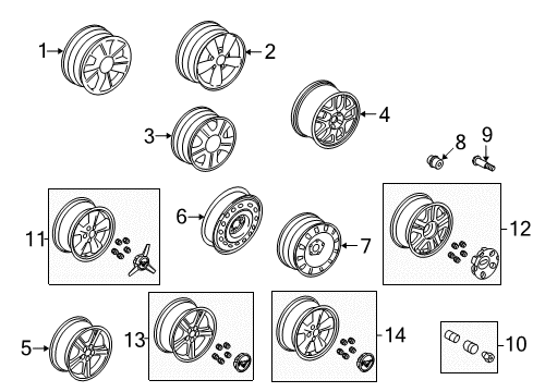 2008 Ford Mustang Wheels Wheel, Alloy Diagram for 8R3Z-1007-U