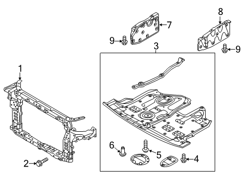 2016 Hyundai Santa Fe Radiator Support, Splash Shields Carrier Assembly-Front End Module Diagram for 64101-2W200