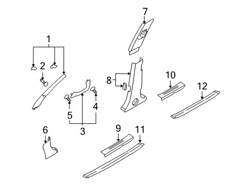 2012 Hyundai Veracruz Interior Trim - Pillars, Rocker & Floor Cap-Grip Get On Off Diagram for 84481-3J100-6T