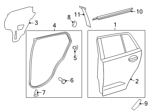 2013 Scion xD Rear Door & Components, Exterior Trim Outer Panel Diagram for 67113-52190