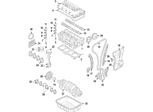 2014 Hyundai Genesis Coupe Engine Parts, Mounts, Cylinder Head & Valves, Camshaft & Timing, Oil Pan, Oil Pump, Crankshaft & Bearings, Pistons, Rings & Bearings, Variable Valve Timing Piston & Pin & Snap Ring Assembly Diagram for 23410-2C450