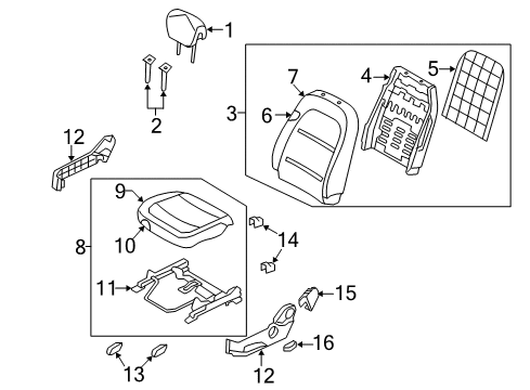 2007 Hyundai Azera Power Seats Front Driver Side Seat Back Covering Diagram for 88480-3L400-A9Q