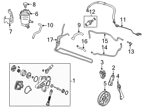 2008 Honda Accord P/S Pump & Hoses, Steering Gear & Linkage Tube, Suction Diagram for 53731-TA6-A00