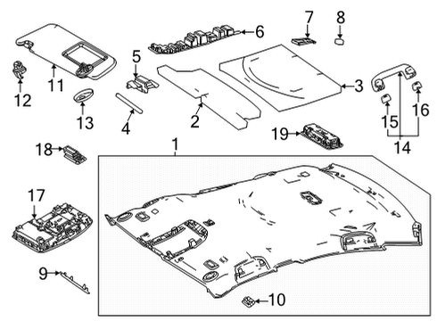 2022 Toyota Mirai Interior Trim - Roof Front Trim Diagram for 75631-62010-B0