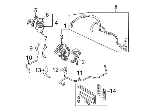 2007 Hyundai Tucson P/S Pump & Hoses, Steering Gear & Linkage Bracket Assembly-Reservoir Mounting Diagram for 57161-2E000
