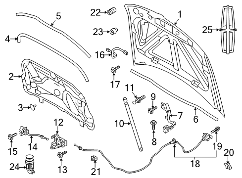 2015 Lincoln MKS Hood & Components, Exterior Trim Front Seal Diagram for DA5Z-16A238-A