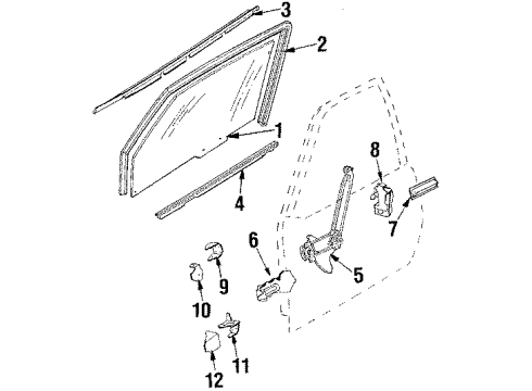 1993 Chevrolet Cavalier Front Door Hardware, Glass & Hardware Front Side Door Window Regulator Assembly Diagram for 16629730
