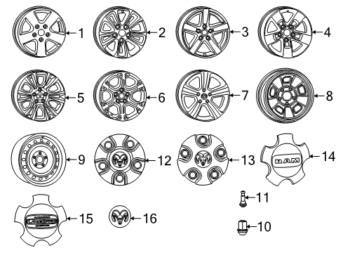 2014 Ram 1500 Wheels, Covers & Trim Wheel Rim Diagram for 5YJ15SZ0AA