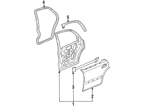 1994 Honda Civic Rear Door Weatherstrip, L. RR. Door Diagram for 72850-SR4-003