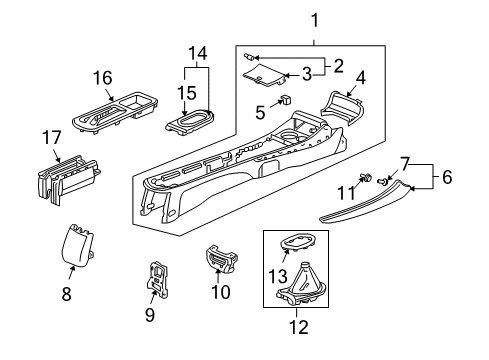 2003 Honda Civic Center Console Bracket, Center Console Diagram for 83402-S5A-003ZZ