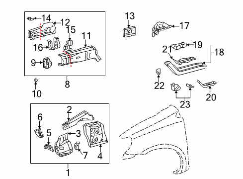 2003 Toyota Echo Structural Components & Rails Front Extension Diagram for 52141-52020