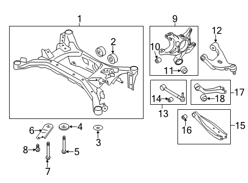 2017 Toyota 86 Rear Suspension Components, Lower Control Arm, Upper Control Arm, Stabilizer Bar Knuckle Bushing Diagram for SU003-00370