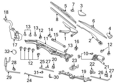 1995 BMW 740iL Wiper & Washer Components Left Wiper Arm Diagram for 61618360097