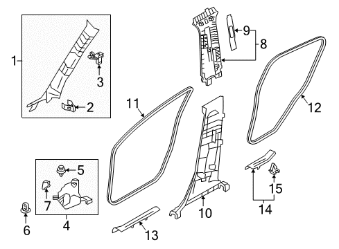 2016 Scion iA Interior Trim - Pillars, Rocker & Floor Cowl Trim Diagram for 62102-WB001