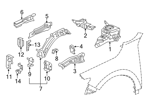 2022 Honda Insight Structural Components & Rails MEMBER L, FR. W/H UP Diagram for 60714-TXM-305ZZ