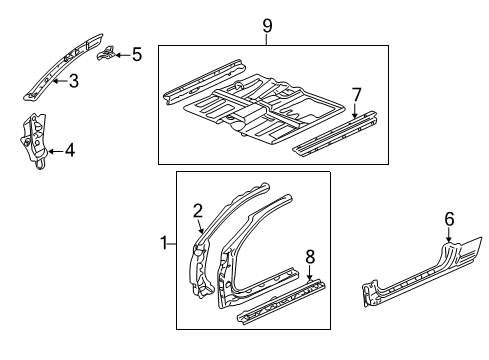 2005 Acura RSX Hinge Pillar, Rocker Panel, Floor & Rails Floor, Front Diagram for 65100-S6M-A50ZZ