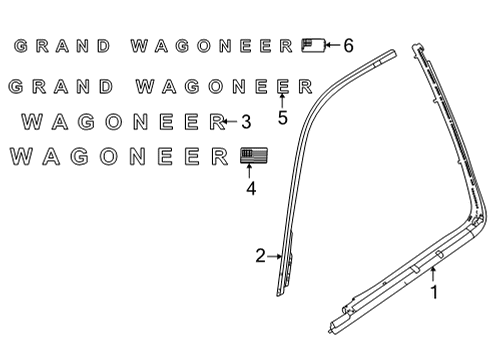 2022 Jeep Wagoneer Exterior Trim - Front Door DAY LIGHT OPENING Diagram for 68406308AD