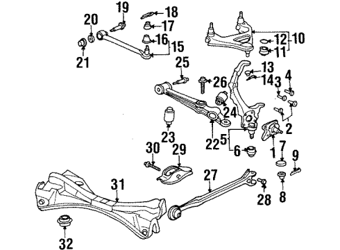 1997 Honda Prelude Rear Suspension Components, Lower Control Arm, Upper Control Arm, Stabilizer Bar Arm, Left Rear (Lower) (Abs) Diagram for 52360-S30-900