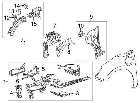 2017 Chevrolet Volt Structural Components & Rails Rail Extension Diagram for 22994729