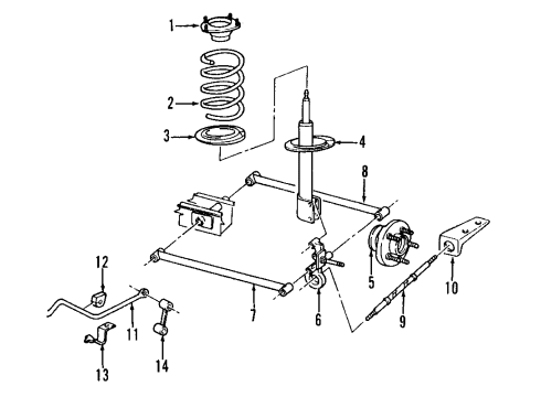 1995 Dodge Neon Rear Suspension Components, Stabilizer Bar Bar Rear Sway Diagram for 4626763