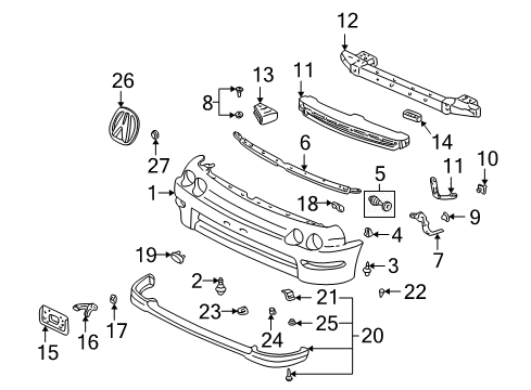 2000 Acura Integra Front Bumper Bolt Assembly, Bumper Diagram for 90130-SR2-003