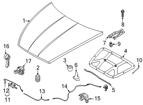 2021 Kia K5 Hood & Components Hood Latch Assembly Diagram for 81130L2000