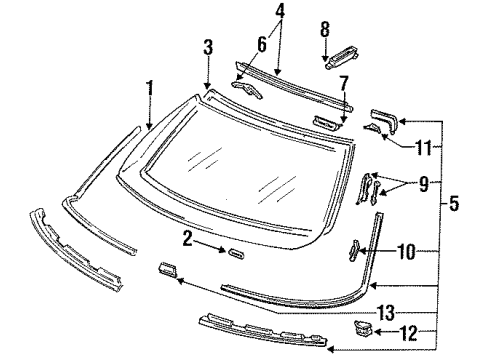 1991 Honda Accord Back Glass, Reveal Moldings Rubber, RR. Windshield Dam Diagram for 73225-SM2-A00